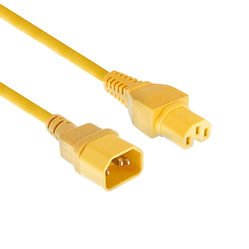 ACT Warmgerätekabel 2m, C14 Stecker auf C15 Buchse, Stromkabel Verlängerung, Warmgerätestecker Gelb – AK5311 von ACT