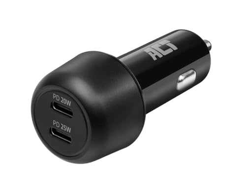 ACT Zigarettenanzünder USB C, 45W (PD 25W + PD20W), Schnellladung KFZ Ladegerät USB C, Adapter 2 Port, Auto Ladergerät USB C für Apple und Android - AC2200 von ACT