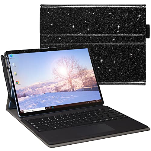 ACdream Hülle für Microsoft Surface Pro 9 / Pro 9 5G 13 Zoll 2022 / Pro 8 2021, Premium PU Leder Rugged Hard Sleeve Cover Protector, Support Type Cover Keyboard, Glitzer Schwarz von ACdream