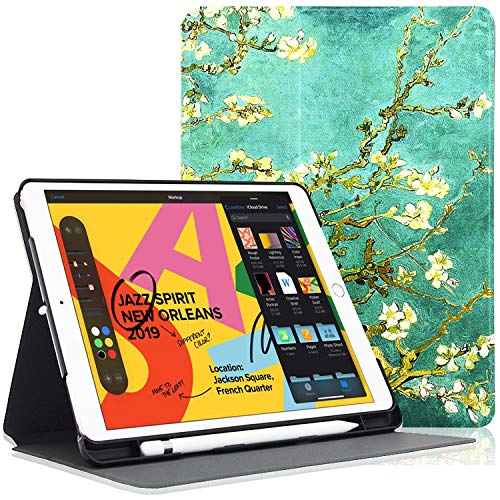 ACdream Schutzhülle für iPad 8th Gen (2020) / 7th Generation (2019) 10.2 Zoll mit Stifthalter, Premium PU Leder Cover mit Auto Wake Sleep Funktion für iPad Air 3 10.5 / iPad Pro 10.5, Mandelblüte von ACdream