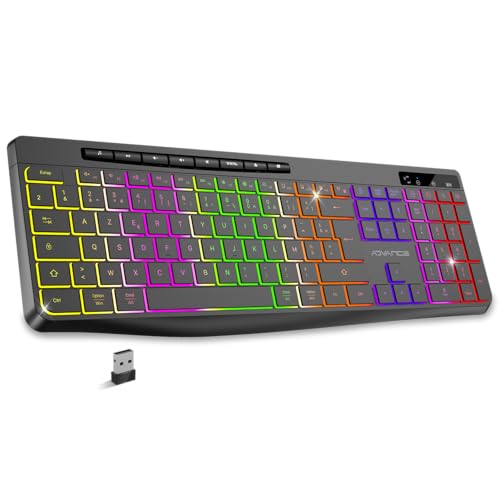 AD Advance R-Typ, kabellose Tastatur, leise, wiederaufladbar, ergonomische Tasten mit Hintergrundbeleuchtung, französisches Layout, lange Akkulaufzeit, Verbindung 2,4 GHz, kompatibel mit Windows, Mac, von AD ADVANCE