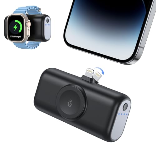 Mini Powerbank für iPhone, 5000mAh 3 in 1 Klein Power Bank für iWatch, Externe Handyakkus mit Schnellladefunktion,Kompatibel mit iPhone 14/13/12/11/XR/X/8 und Apple Watch Series 9/8/7/6/5/4/3/SE von ADADPU