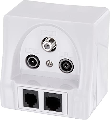 ADAKAT Multimediadose Class A, Digital HD, TV Radio Sat RJ45 RJ11, weiß, Metall, Unterputz oder Aufputz, modern oder sleek, nicht wasserfest, inkl. Dose, Rahmen für Unterputz, Aufputz, Abdeckung von ADAKAT