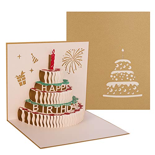 ADAKEL 3D Pop Up Grußkarten Geburtstag, Geburtstagskarte mit Schönen Papier-Cut und Umschlag, Geschenk für Ihre Familie, Freunde und Liebhaber Special (Gold) von ADAKEL
