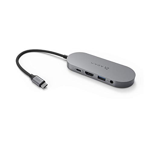 ADAM elements CASA Hub S 5-in-1 USB-C- SSD-Speicher Hub mit 240GB Speicher (1x USB-A 3.1 (bis zu 5 Gbits), 1x USB-C 3.0 PD (Schnellladen bis zu 60W), 1x HDMI mit 4K@60Hz, 1x 3.5mm Klinkenanschluss von ADAM elements