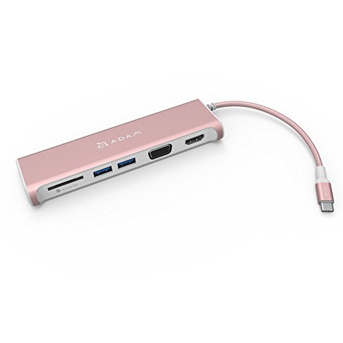 Adam Elements CASA HUB A03 - USB-C Multi-Port Adapter Aluminium 2x USB 3.1, 1x HDMI, 1x VGA, SD-Kartenleser, 4K HDMI und FullHD VGA - Rosegold von ADAM elements