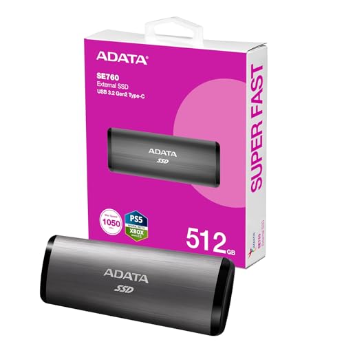 ADATA SE760 512 GB portable external SSD, grau, USB-C 3.2 Gen 2 von ADATA