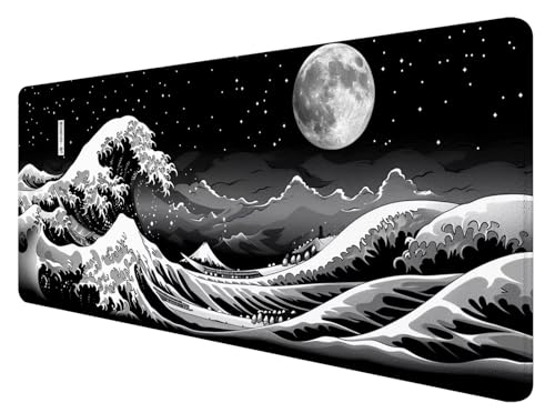 Gaming Mauspad XXL 900 x 400 mm, Schwarz Weiß Mauspad Groß mit Vernähten Kanten, Gaming Mousepad Wellen mit Verbessert Präzision und Geschwindigkeit, Mousepad XXL Wasserdicht für Büro, Zimmer Deko O-3 Gaming Mauspad XXL 900 x 400 mm, Schwarz Weiß Mauspad Groß mit Vernähten Kanten, Gaming Mousepad Wellen mit Verbessert Präzision und Geschwindigkeit, Mousepad XXL Wasserdicht für Büro, Zimmer Deko O-3 von ADCCAT