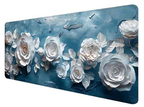 Mauspad XXL, 1000x500mm Gaming Mauspad Weiße Rose, XXL Mousepad Groß mit rutschfeste Gummibasis, Mauspad Blume Wasserdicht & rutschfest, Großer Erweiterter Schreibtischunterlage für Home Office W-2 Mauspad XXL, 1000x500mm Gaming Mauspad Weiße Rose, XXL Mousepad Groß mit rutschfeste Gummibasis, Mauspad Blume Wasserdicht & rutschfest, Großer Erweiterter Schreibtischunterlage für Home Office W-2 von ADCCAT