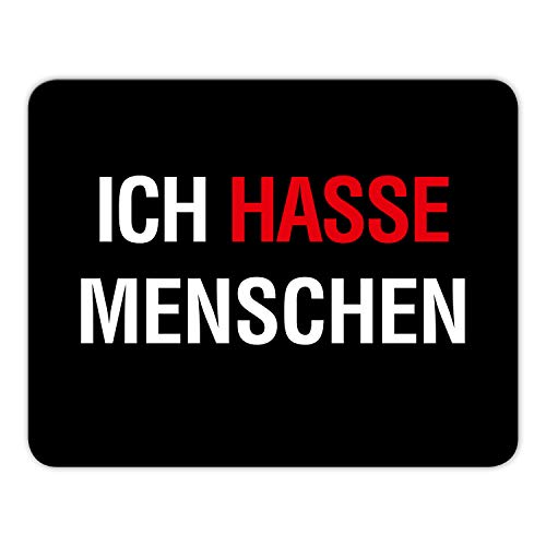 Addies Mousepad „ICH HASSE MENSCHEN“ schönes Mauspad in feiner Cellophan Geschenk-Verpackung mit Kautschuk Untermaterial, 24x19cm von ADDIES