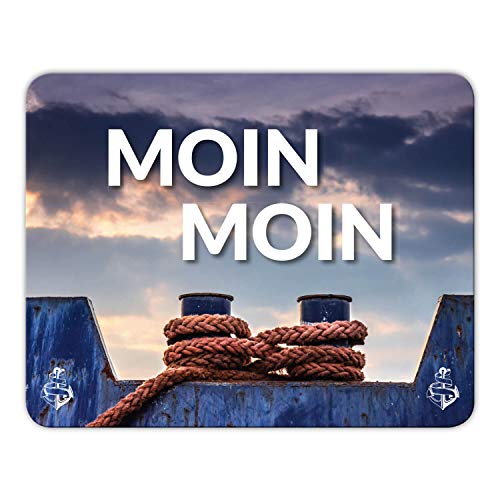 Addies Mousepad „MOIN MOIN“ schönes Mauspad in feiner Cellophan Geschenk-Verpackung mit Kautschuk Untermaterial, 24x19cm von ADDIES