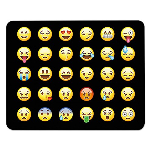 Addies Mousepad Emoji/Emoticons. Sehr schönes Mauspad Motiv in feiner Cellophan Geschenk-Verpackung mit Kautschuk Untermaterial, schwarz, 240mm x 190mm, alle Emojis Motiv-1 von ADDIES