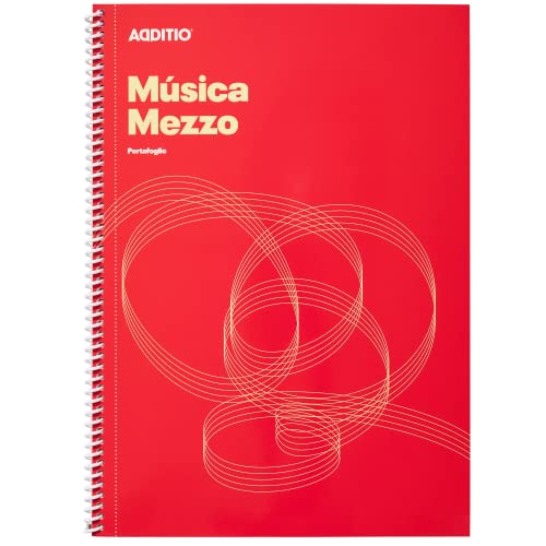 ADDITIO - MEZZO Musik-Notizbücher | Für alle Altersgruppen und Lernprozesse geeignet | 12 Notenblätter à 9mm | Notenhalter | Anmerkungen | 64 Seiten | A4| Ökopapier | Spirale | Rot von ADDITIO