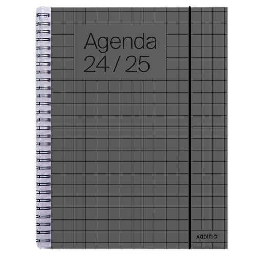 ADDITIO - Schülerkalender 2024-25 | Universal | Wochenansicht | September 2024 bis Juli 2025 | 16,5 x 21,5 cm | Gummiband | Stiftehalter | Aufkleber | Katalanisch | Dunkelgrau von ADDITIO