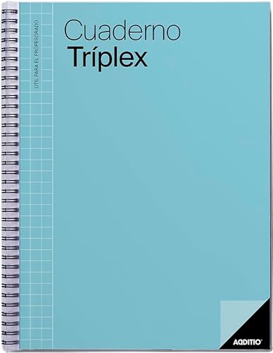 ADDITIO - Triplex-Notizbuch für Lehrer | Monats- und Wochenplanung | Auswertung | Nachhilfe | Meetings | Eco-Papier | Größe 22,5 x 31 cm | Spanisch | Blau von ADDITIO