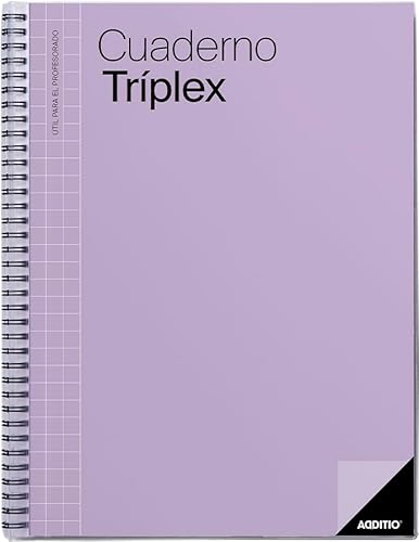 ADDITIO - Triplex-Notizbuch für Lehrer | Monats- und Wochenplanung | Auswertung | Nachhilfe | Meetings | Ökopapier | Größe 22,5 x 31 cm | Spanisch | Lila von Additio