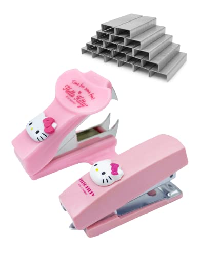 Kitty Mini Heftgerät mit 1000 Heftklammern/Box + Klammerentferner Set/Schule, Büro Schreibwaren (Mini Hefter Set) von ADDY & PLUSY