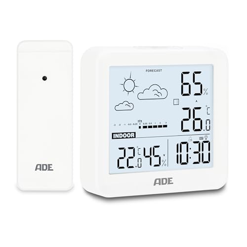 ADE Kleine digitale Wetterstation funk mit Außensensor und Wettervorhersage | Innen- und Außentemperatur | Luftfeuchtigkeit | Funkuhr mit Wecker | inkl. Batterien | weiß ADE Kleine digitale Wetterstation funk mit Außensensor und Wettervorhersage | Innen- und Außentemperatur | Luftfeuchtigkeit | Funkuhr mit Wecker | inkl. Batterien | weiß von ADE