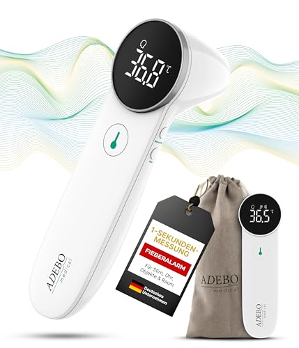 3in1 Fieberthermometer für Kinder, Erwachsene und Babys, kontaktloses Stirnthermometer Infrarot Thermometer mit sofortiger genauer Ablesung - Modernes Design von ADEBO Medical