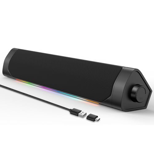 ADELGO PC Lautsprecher, 2 in 1 USB Bluetooth Lautsprecher mit RGB Beleuchtung, Soundbar Stereo Sound Computer Boxen für PC Desktop, Laptop, Handy, USB-betrieben, Plug and Play von ADELGO