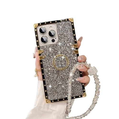 Funkelndes Kristallarmband für iPhone-Hülle, 3D-Diamantmuster-Handyhülle, stoßfeste Handyhülle, Ganzkörperschutz-Handyhülle, ästhetische Handyhülle für iPhone (für iPhone 15pro,Silber) von ADFUGE