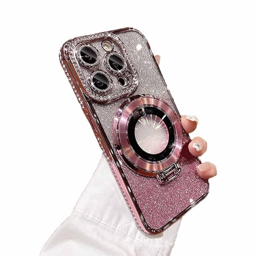 Glitzer-Diamant-Magnetringhalter-Hülle für iPhone, galvanisierter Farbverlauf, stoßfest, unsichtbarer Ständer, glitzernde Diamant-Abdeckung, glitzernde (Rosa,für iPhone 13pro) von ADFUGE