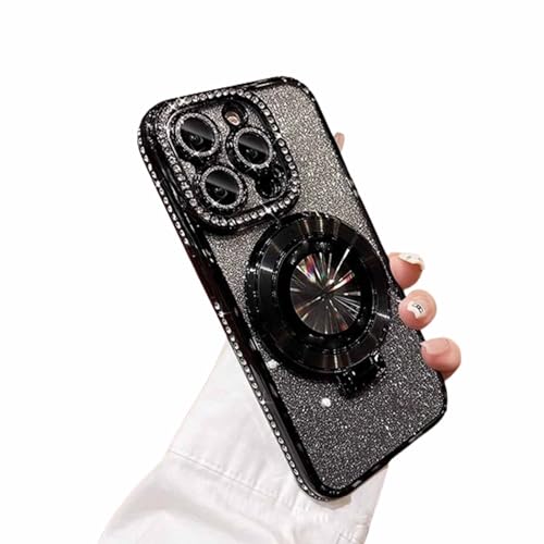 Glitzer-Diamant-Magnetringhalter-Hülle für iPhone, galvanisierter Farbverlauf, stoßfest, unsichtbarer Ständer, glitzernde Diamant-Abdeckung, glitzernde (Schwarz,für iPhone 15) von ADFUGE