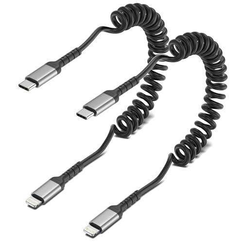 ADILIFT USB C auf Lightning Kabel Spiralkabel [2Stück], MFi Zertifiziert Carplay USB C Lightning Kabel Kurz, iPhone Ladekabel USB C Lightning für iPhone 14 13 12 11 Pro Max Plus X XS 8 7 6 Plus von ADILIFT