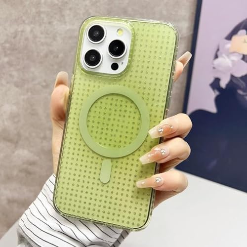 ADKOT Durchscheinende magnetische Handyhülle mit Strass-Farbverlauf für iPhone 16 15 14 13 12 Pro Max Plus 11 Bumper Seismic Cover (Für 16Pro/Grün) von ADKOT