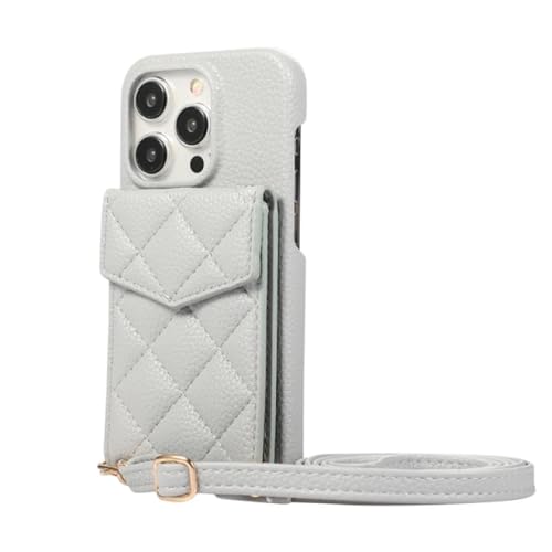 ADKOT Funktionelle Crossbody-Handyhülle aus Leder im Brieftaschenformat für iPhone 15 14 Plus 13 12 Mini 11 Pro Max, Spiegel, unsichtbare Standfunktion (für iPhone 11Pro/Graublau) von ADKOT