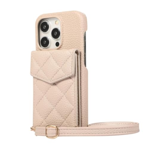 ADKOT Funktionelle Crossbody-Handyhülle aus Leder im Brieftaschenformat für iPhone 15 14 Plus 13 12 Mini 11 Pro Max, Spiegel, unsichtbare Standfunktion (für iPhone 15 Promax/Khaki) von ADKOT