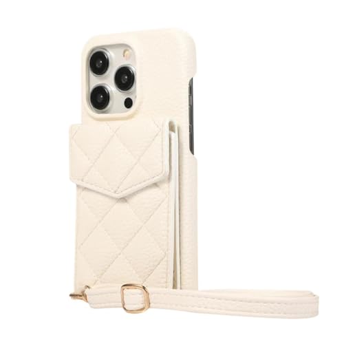 ADKOT Funktionelle Crossbody-Handyhülle aus Leder im Brieftaschenformat für iPhone 15 14 Plus 13 12 Mini 11 Pro Max, Spiegel, unsichtbare Standfunktion (für iPhone 15 Promax/Weiß) von ADKOT