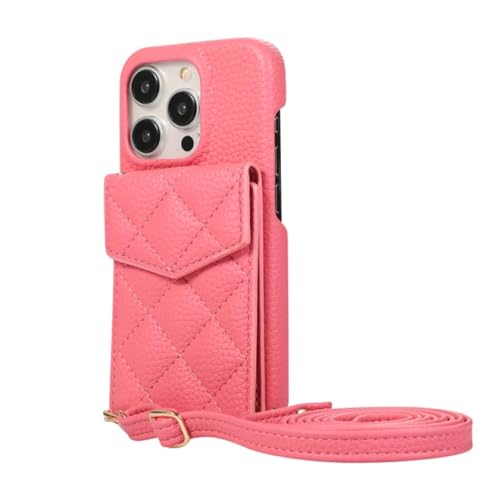 ADKOT Funktionelle Crossbody-Handyhülle aus Leder im Brieftaschenformat für iPhone 15 14 Plus 13 12 Mini 11 Pro Max, Spiegel, unsichtbare Standfunktion (für iPhone 15plus/Rosenrot) von ADKOT