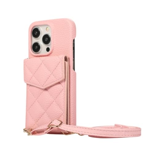 ADKOT Funktionelle Crossbody-Handyhülle aus Leder im Portemonnaie-Stil für iPhone 15 14 Plus 13 12 Mini 11 Pro Max, Spiegel, unsichtbare Standfunktion (für iPhone 14/Pink) von ADKOT