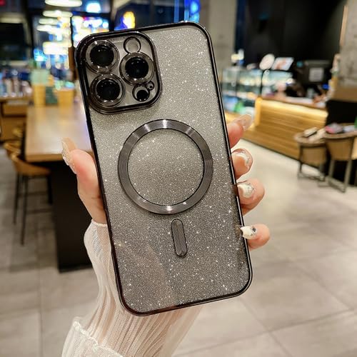 ADKOT Luxuriöse, plattierte Rahmen-Handyhülle mit magnetischem kabellosem Laden und Farbverlauf-Glitzer für das iPhone 16 Pro Max Plus, weiche Rückseite, Schwarz, für iPhone 16 ADKOT Luxuriöse, plattierte Rahmen-Handyhülle mit magnetischem kabellosem Laden und Farbverlauf-Glitzer für das iPhone 16 Pro Max Plus, weiche Rückseite, Schwarz, für iPhone 16 von ADKOT