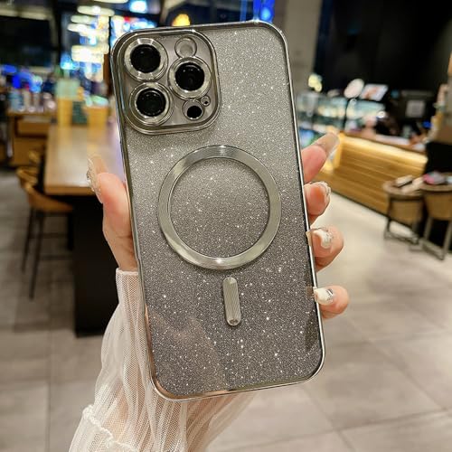 ADKOT Luxuriöse, plattierte Rahmen-Handyhülle mit magnetischem kabellosem Laden und Farbverlauf-Glitzer für das iPhone 16 Pro Max Plus, weiche Rückseite, Silber, für iPhone 16 Pro Max ADKOT Luxuriöse, plattierte Rahmen-Handyhülle mit magnetischem kabellosem Laden und Farbverlauf-Glitzer für das iPhone 16 Pro Max Plus, weiche Rückseite, Silber, für iPhone 16 Pro Max von ADKOT