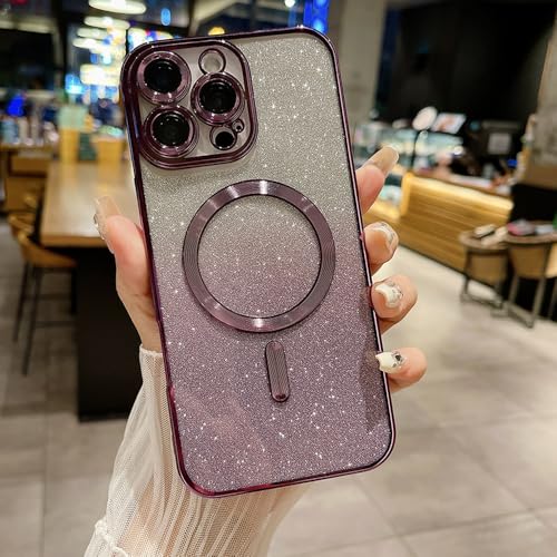 ADKOT Luxuriöse, plattierte Rahmen-Handyhülle mit magnetischem kabellosem Laden und Farbverlauf-Glitzer für das iPhone 16 Pro Max Plus, weiche Rückseite, lila, für iPhone 16 Pro ADKOT Luxuriöse, plattierte Rahmen-Handyhülle mit magnetischem kabellosem Laden und Farbverlauf-Glitzer für das iPhone 16 Pro Max Plus, weiche Rückseite, lila, für iPhone 16 Pro von ADKOT