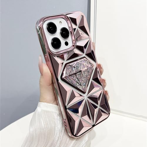 ADKOT Luxuriöse 3D-Diamant-Schutzhülle aus weichem TPU-Glitzer für iPhone 15 Pro Max 11 12 13 14 Pro, galvanisierte Glitzer-Telefonabdeckung, Pink, für iPhone 15 Pro von ADKOT