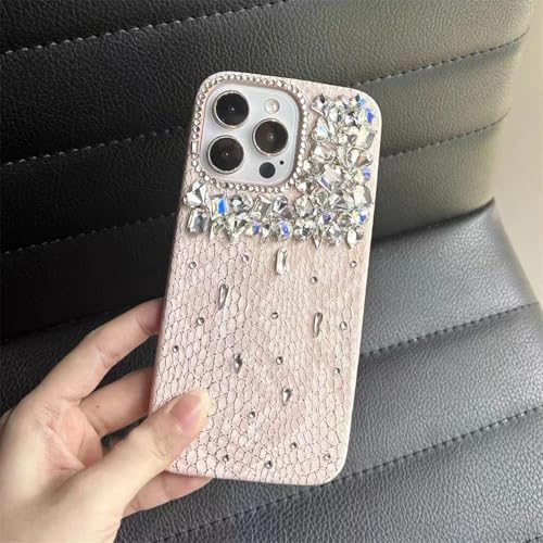 ADKOT Luxuriöse Handyhülle aus glitzerndem Leder mit Diamantkristallen für das iPhone 16 15 13 14 11 12 Pro Plus Max (für iPhone 16ProMax/Pink) von ADKOT