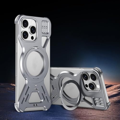 ADKOT Magnetische Telefonhülle aus Metall für iPhone 14 15 16 Pro Max 360 ° -Halterung, rahmenlose Wärmeableitung aus Aluminium (für iPhone 16/Grau) von ADKOT