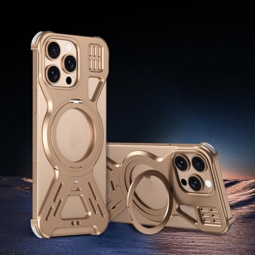ADKOT Magnetische Telefonhülle aus Metall für iPhone 14 15 16 Pro Max 360 ° -Halterung, rahmenlose Wärmeableitung aus Aluminium (für iPhone 16/Wüstengold) von ADKOT