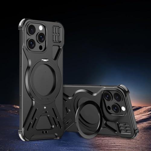 ADKOT Magnetische Telefonhülle aus Metall für iPhone 14 15 16 Pro Max 360 ° -Halterung Rahmenlose Wärmeableitung aus Aluminium (für iPhone 15 Pro Max/Schwarz) von ADKOT