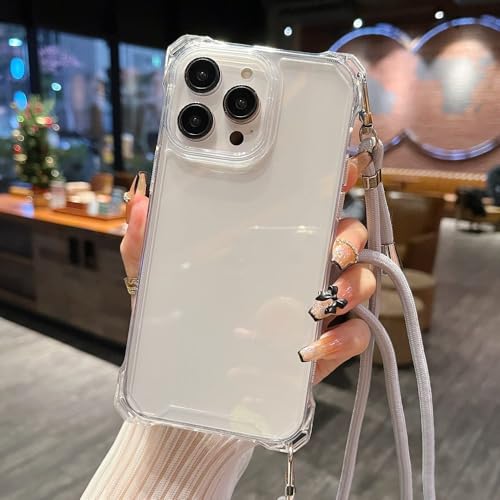 ADKOT Transparente Hüllen mit Halskettenband und Umhängeband für iPhone 15 14 13 12 11 Pro Max Mini XS XR X 8 7 Plus SE Harte Rückseite, grau, für iPhone 14 Plus von ADKOT