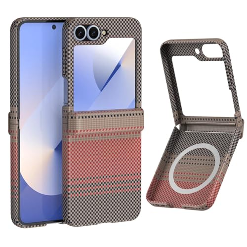 Für Samsung Galaxy Z Flip 6 5, ultradünne Telefonhülle mit Kohlefaserstruktur, magnetisches Scharnier für kabelloses Laden, Harte PC-Abdeckung (für Samsung Galaxy Z Flip6/Rot) von ADKOT