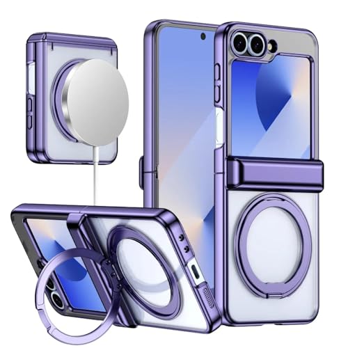 Galvanische magnetische Rotationshalterung für Samsung Galaxy Z Flip 6 5 4 3 Flip6 Flip5 Flip4 5g Scharnierschutzhülle (für Samsung Galaxy Z Flip 5/Purplr) von ADKOT