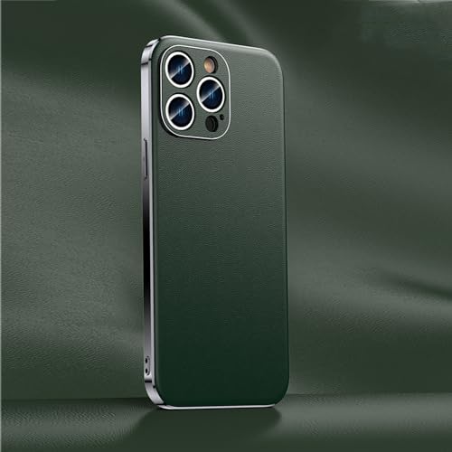 Handyhülle aus echtem Rindsleder für iPhone 14 12 11 13 15 Pro Max 15Pro 14Pro, luxuriöse Beschichtung, vollständiger Linsenschutz auf der Rückseite, Grün (A006), für iPhone 14 Pro von ADKOT