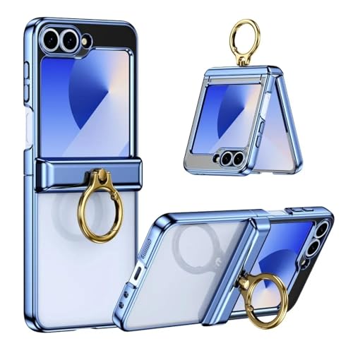 Handyhülle für Samsung Galaxy Z Flip 6 5 4 3 Flip6 Flip5 Flip4 Flip3 Galvanisierter Ringhalter Scharnier Schutzhülle Hartschale (Für Samsung Galaxy Z Flip4/Blau) von ADKOT
