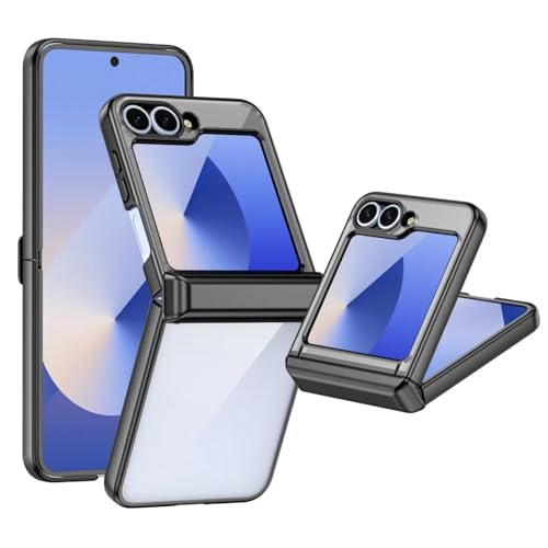Transparente, galvanisierte Kunststoff-Telefonhülle für Samsung Galaxy Z Flip 6 5 4 3 Flip6 Flip5 Flip4 Flip3 5g Scharnier-Schutzhülle (für Samsung Galaxy Z Flip 3/Schwarz) von ADKOT