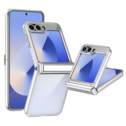Transparente, galvanisierte Kunststoff-Telefonhülle für Samsung Galaxy Z Flip 6 5 4 3 Flip6 Flip5 Flip4 Flip3 5g Scharnierschutzhülle (für Samsung Galaxy Z Flip4/Silber) von ADKOT