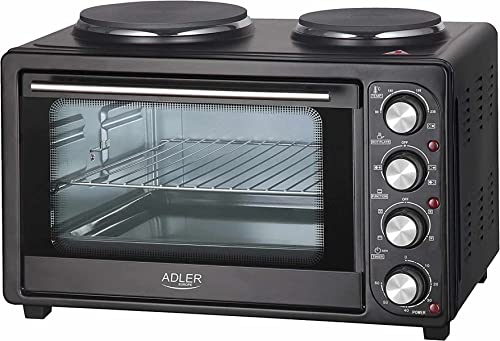 Adler AD 6020 Elektro-Backofen mit Heizplatten, Schwarz, 55 x 36 x 36 cm von ADLER